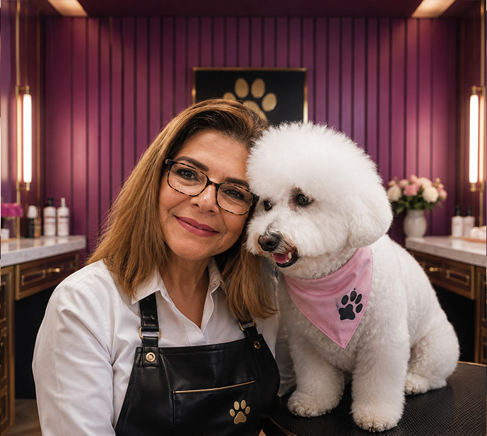 barber with dog